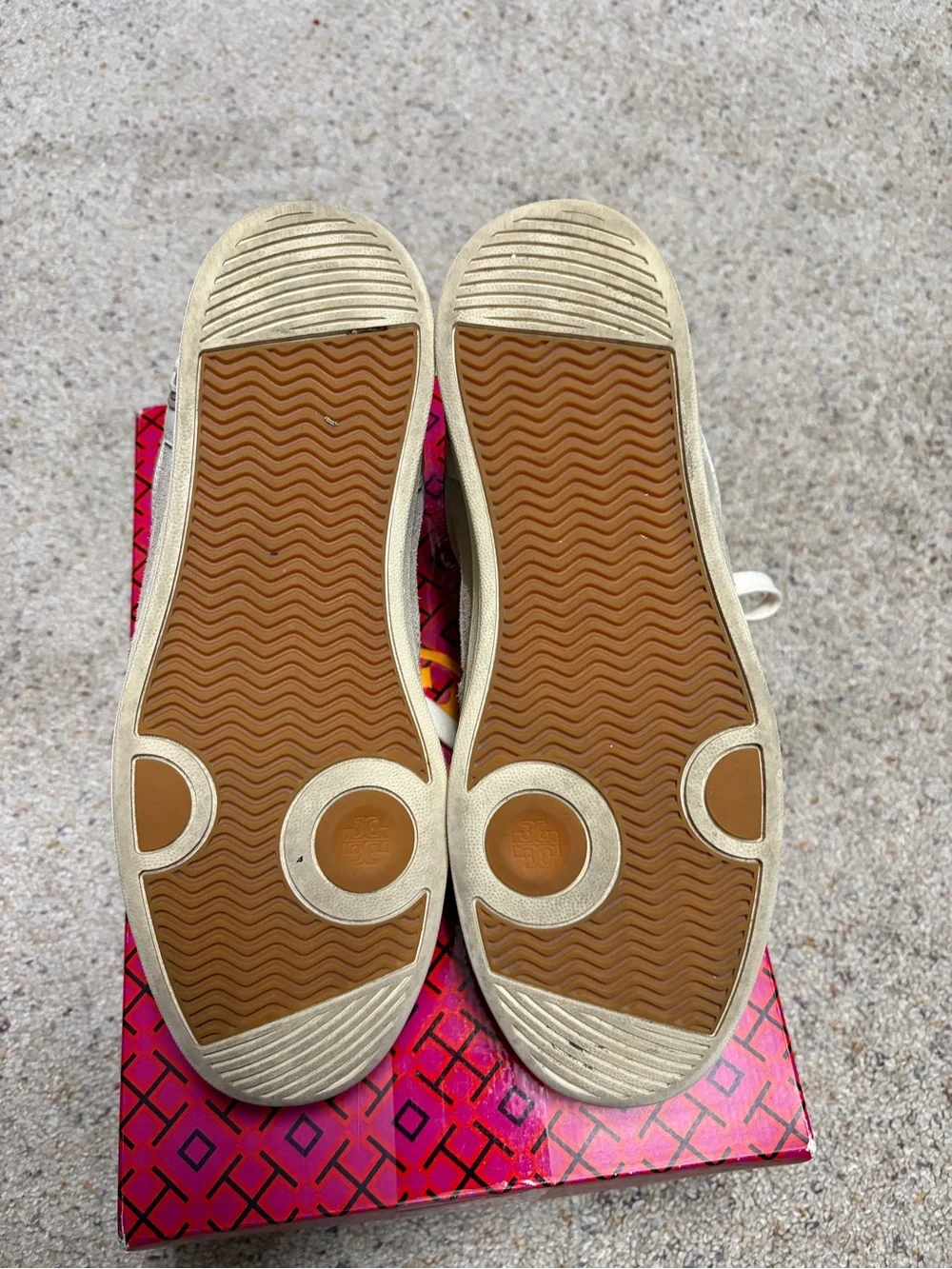 Tory Burch Cream & Taupe Clover Court Suede Logo Sneakers